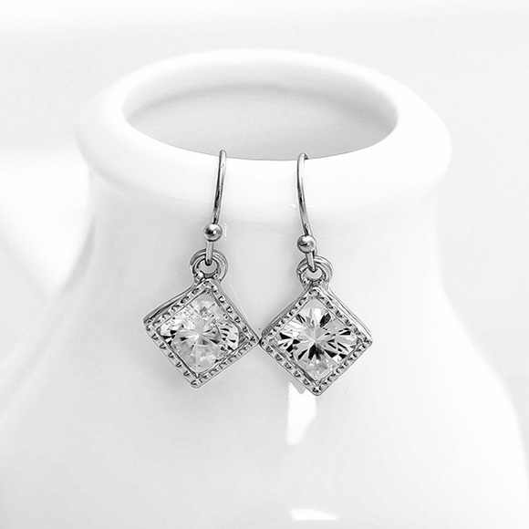Square Framed Crystal Drop Earrings - Picture 2 of 6